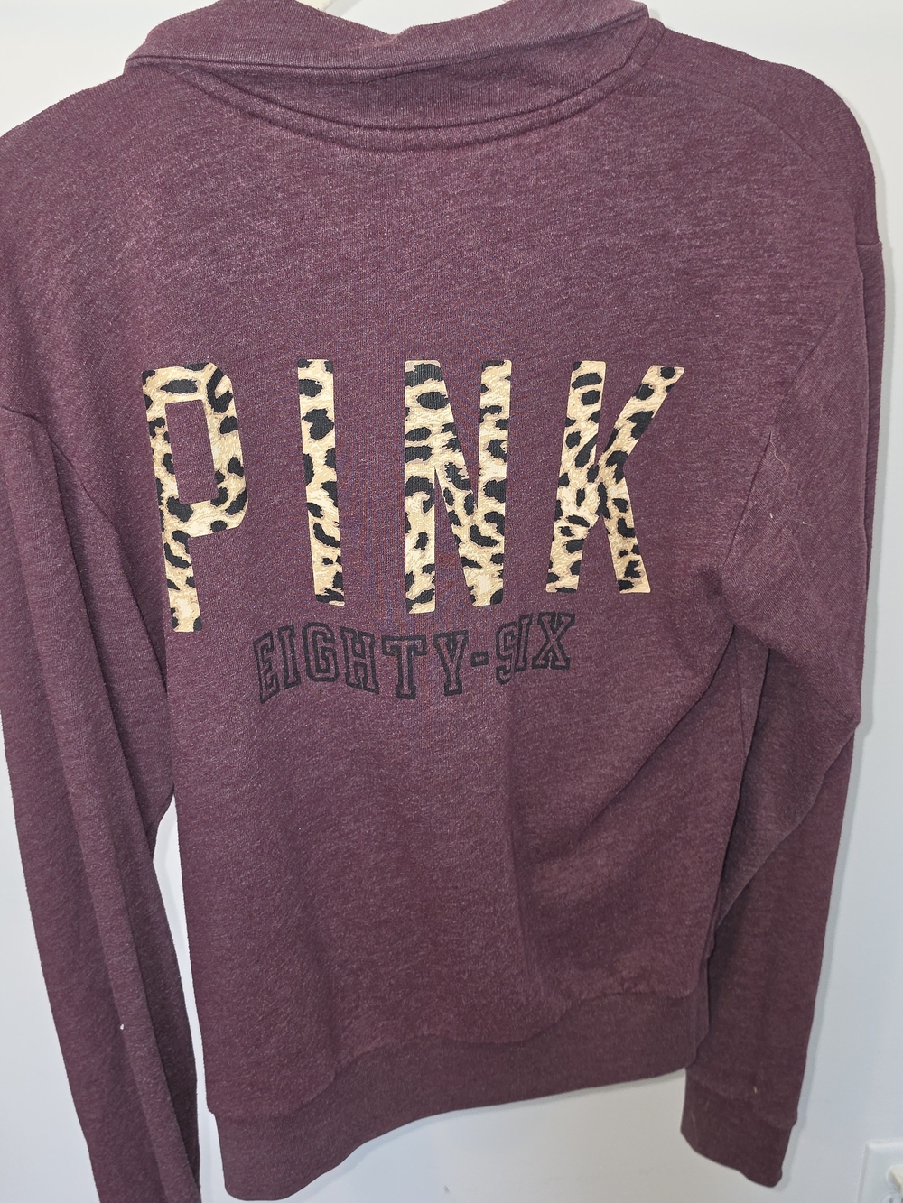 PINK Victoria's Secret Maroon Pullover Sweatshirt with Leopard Print Logo